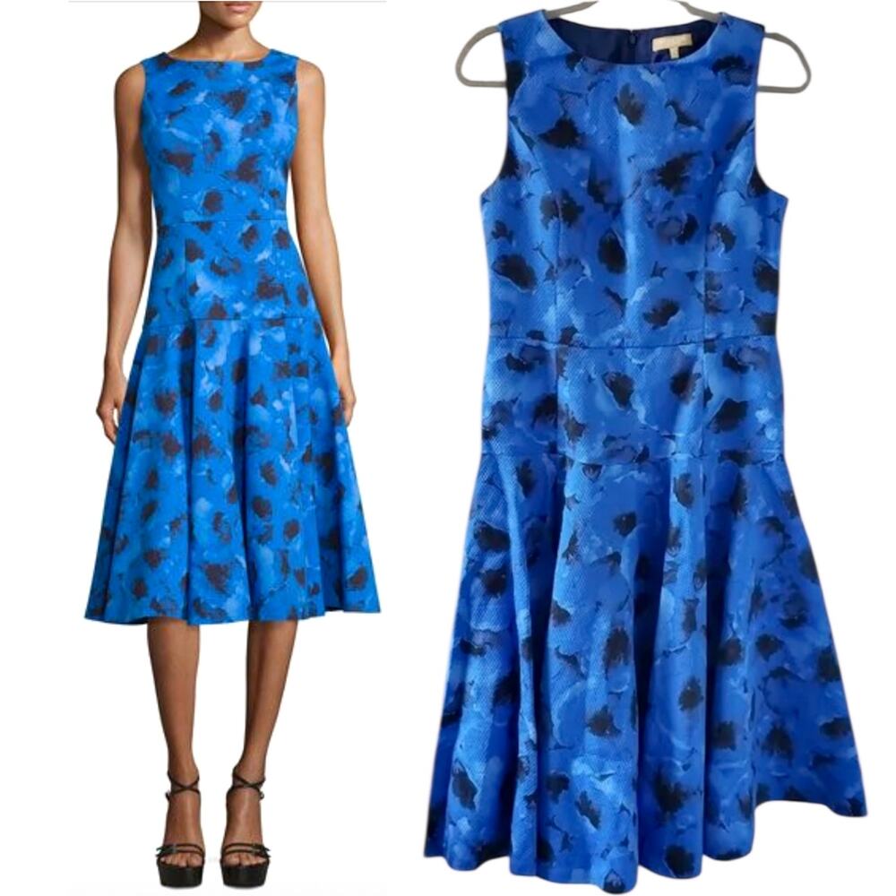 $2295 MICHAEL KORS COLLECTION Made in Italy Blue Black Floral Designer Dress 14